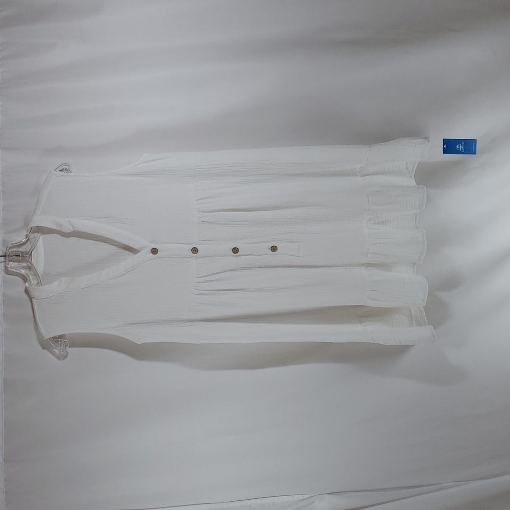 Cupshe Woman's Swimsuit Ruffle Hem Mini Cover Up Beach Dress ~ White - Picture 7 of 16